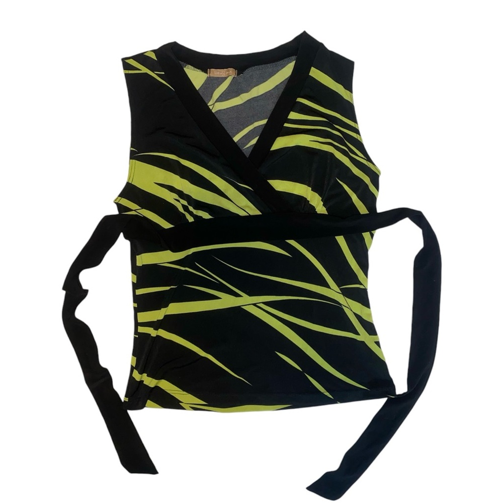 y2k green and black striped blouse